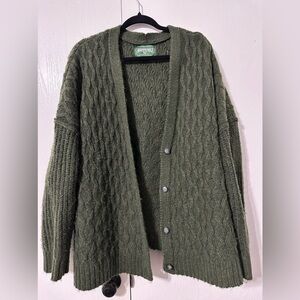 AE Oversized Cable Cardigan - American Eagle - Olive - XXL